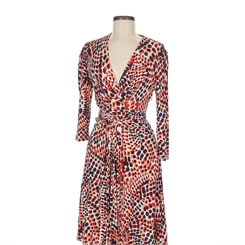 Banana Republic Issa of London Red and Purple Patterned Wrap Dress size S